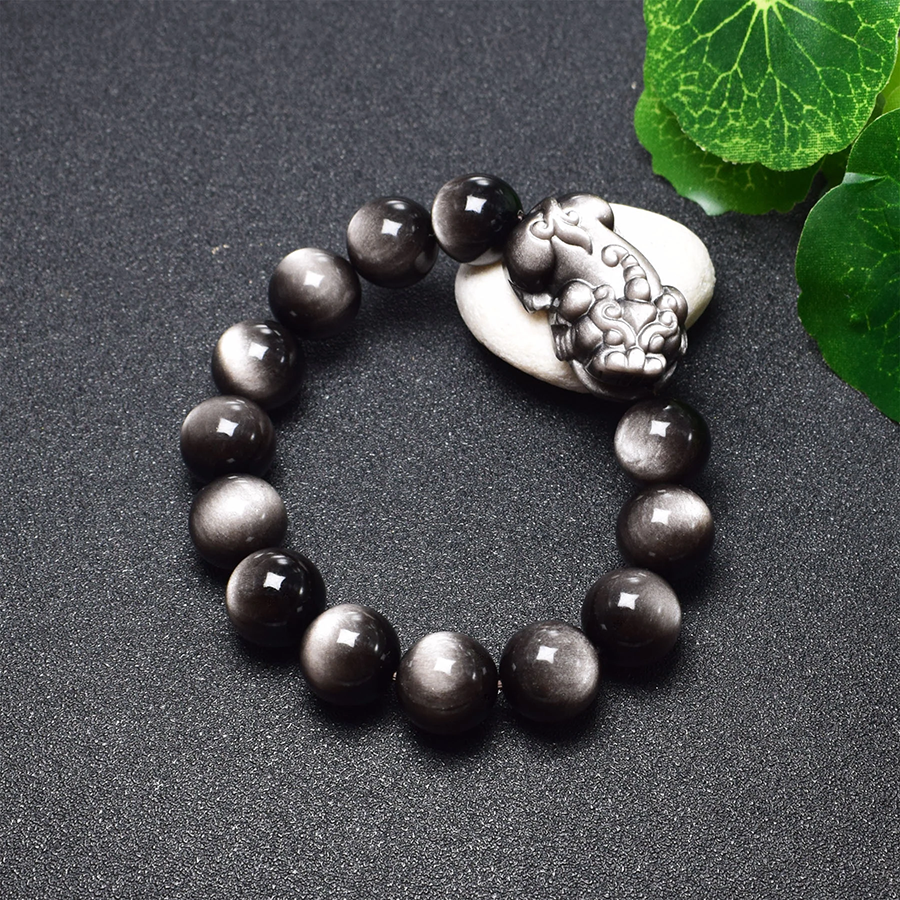 
                  
                    Silver Sheen Obsidian Third Eye Chakra Pi Yao Wealth Bracelet
                  
                