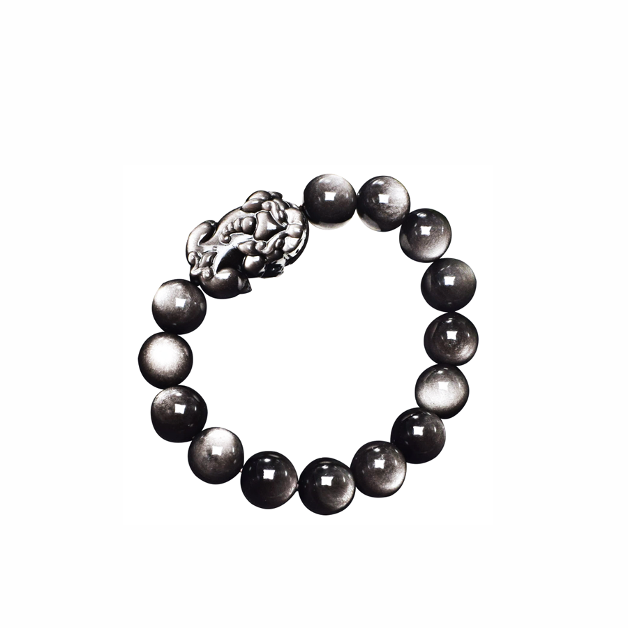 Silver Sheen Obsidian Third Eye Chakra Pi Yao Wealth Bracelet